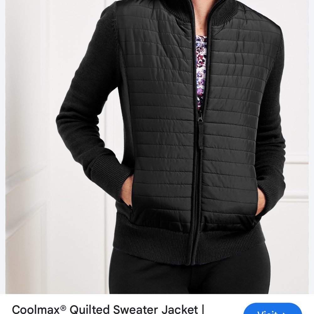 T By Talbots Coolmax Black Quilted Sweater Jacket Womens Plus Size XL Casual